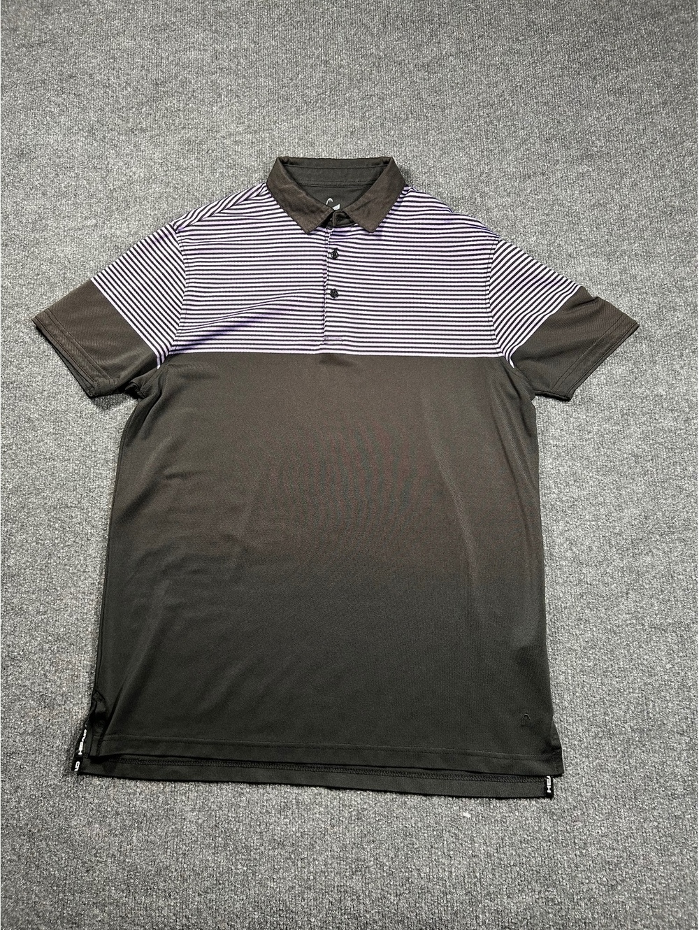 HEAD Golf Men's Polo Shirt Black and Purple Striped Size Large